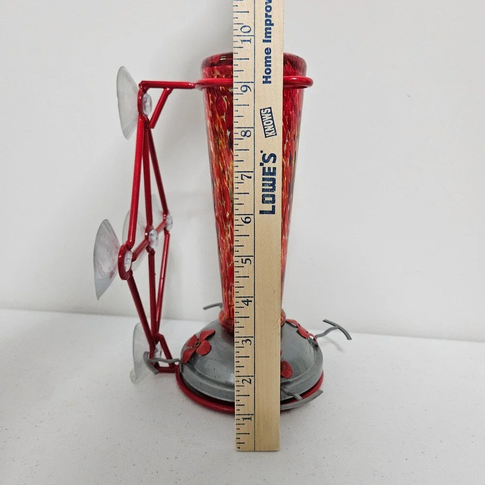 Jola's House Hand Blown Glass Art Hummingbird Feeder Red Window Mount 16 oz‎